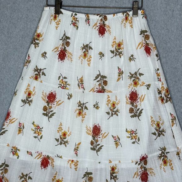 J Gee Fall Floral Tiered Maxi Skirt Sz M Cream Fairy Boho Coquette Festival - Picture 11 of 16